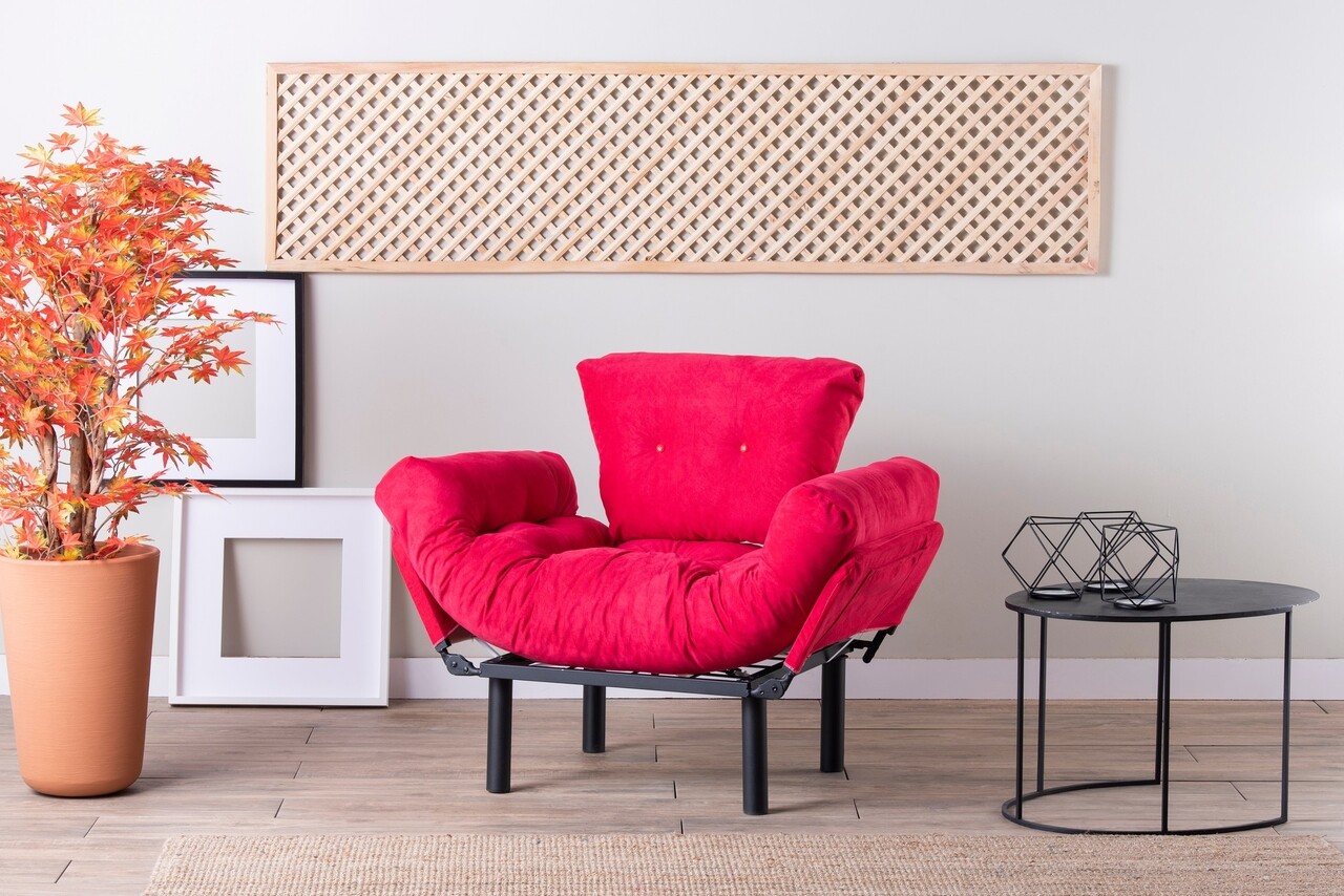 Kihúzható fotel Nitta Single, Futon, 135x70 cm, fém, fukszia