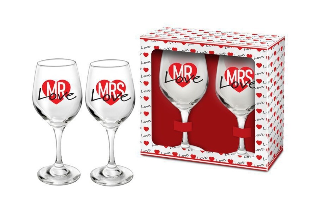 2 db Borospohár készlet Mrs + Mr Love, Bg-Tech, 220 ml, üveg