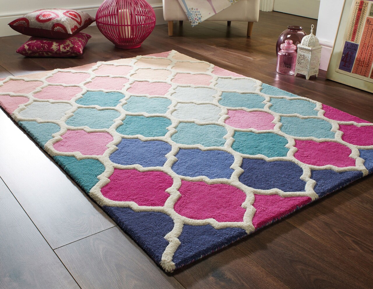 Covor illusion rosella, flair rugs, 80 x 150 cm, 100% lana, roz/bleu
