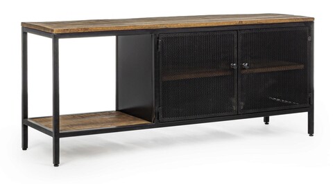 Roderic TV Komód 2 ajtóval, Bizzotto, 120x35x52 cm, acél/mangófa