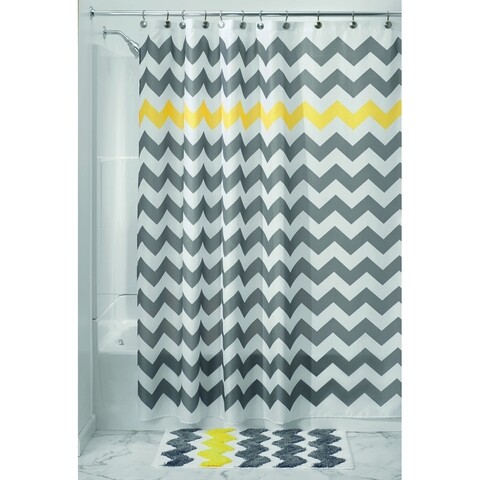 Perdea de dus Chevron, iDesign, 183x183 cm, poliester, gri/galben