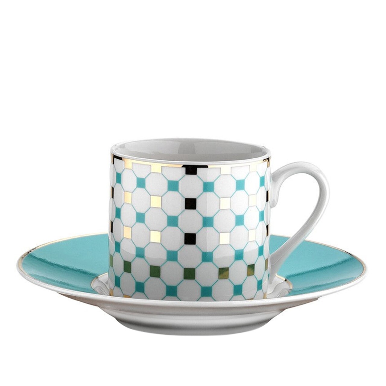 6 csésze + 6 tányér készlet, kutahya porselen, ru12kt430769714, 50 ml, porcelán, fehér / türkiz