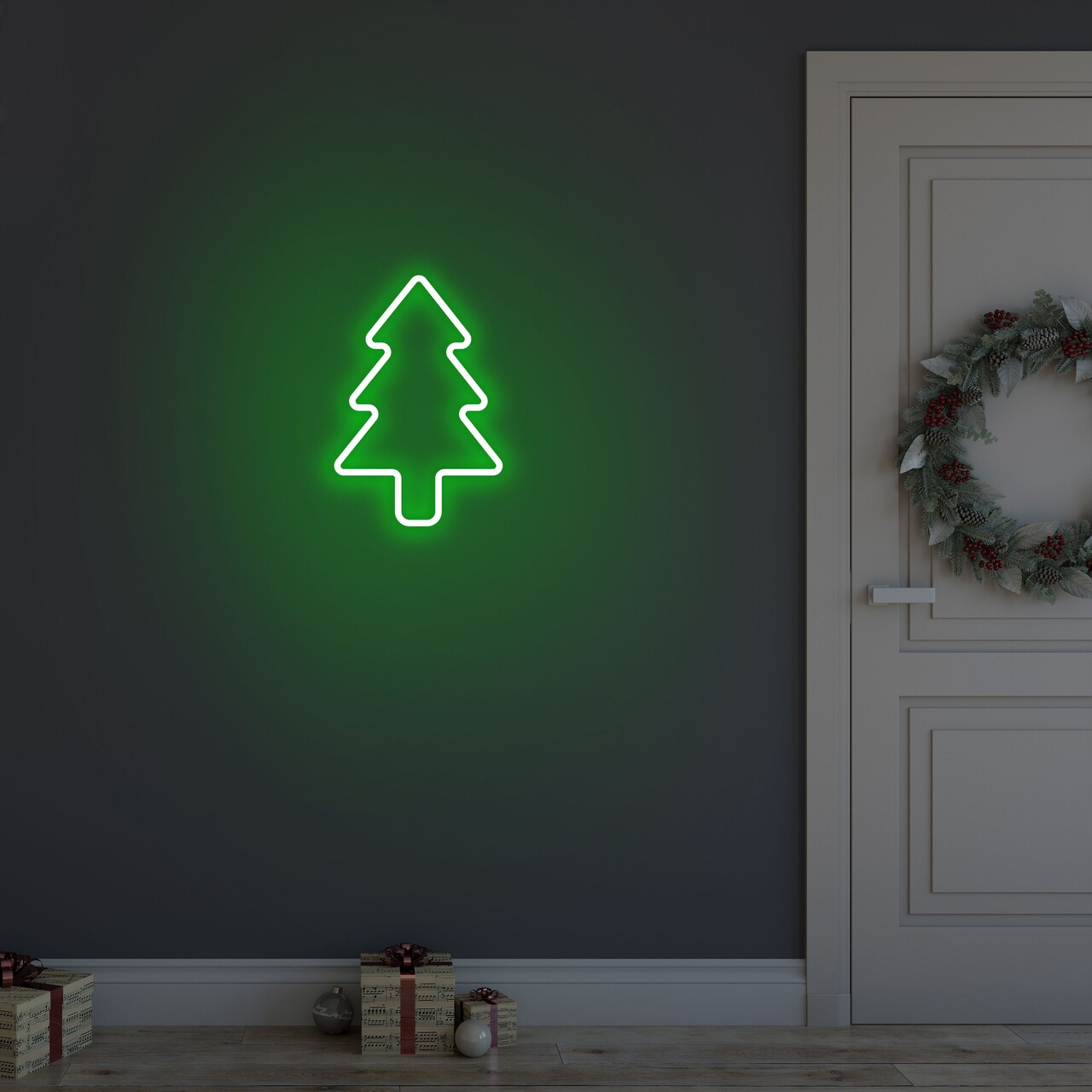 Christmas pine fali lámpa, neon graph, 21x30x2 cm, zöld