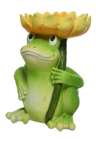 Frog w flower Kerti dísz, Decoris, 18.6x16.7x26.2 cm, poligyanta, sárga