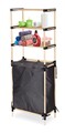 Seowood Többfunckiós rendszerező tárolókosárral, 141 x 56 x 28 cm, tömör fa/textil, természetes/szürke