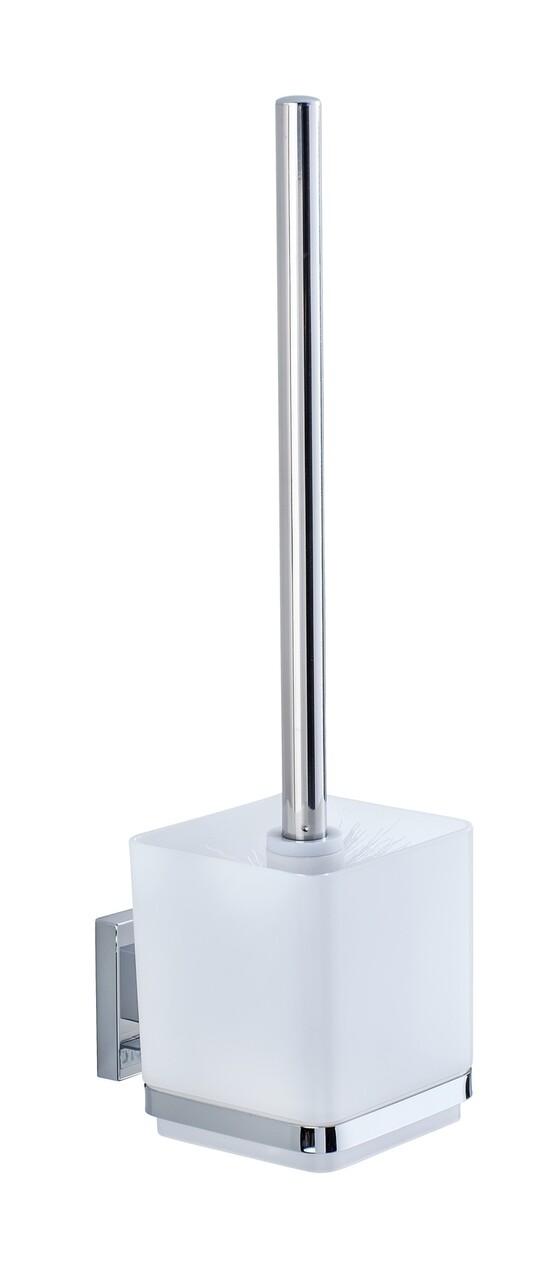 Öntapadó támogatással WC kefe, Wenko, Quadro Vacuum-Loc®, 9,5 x 37 x 12,5 cm, rozsdamentes acél/műanyag