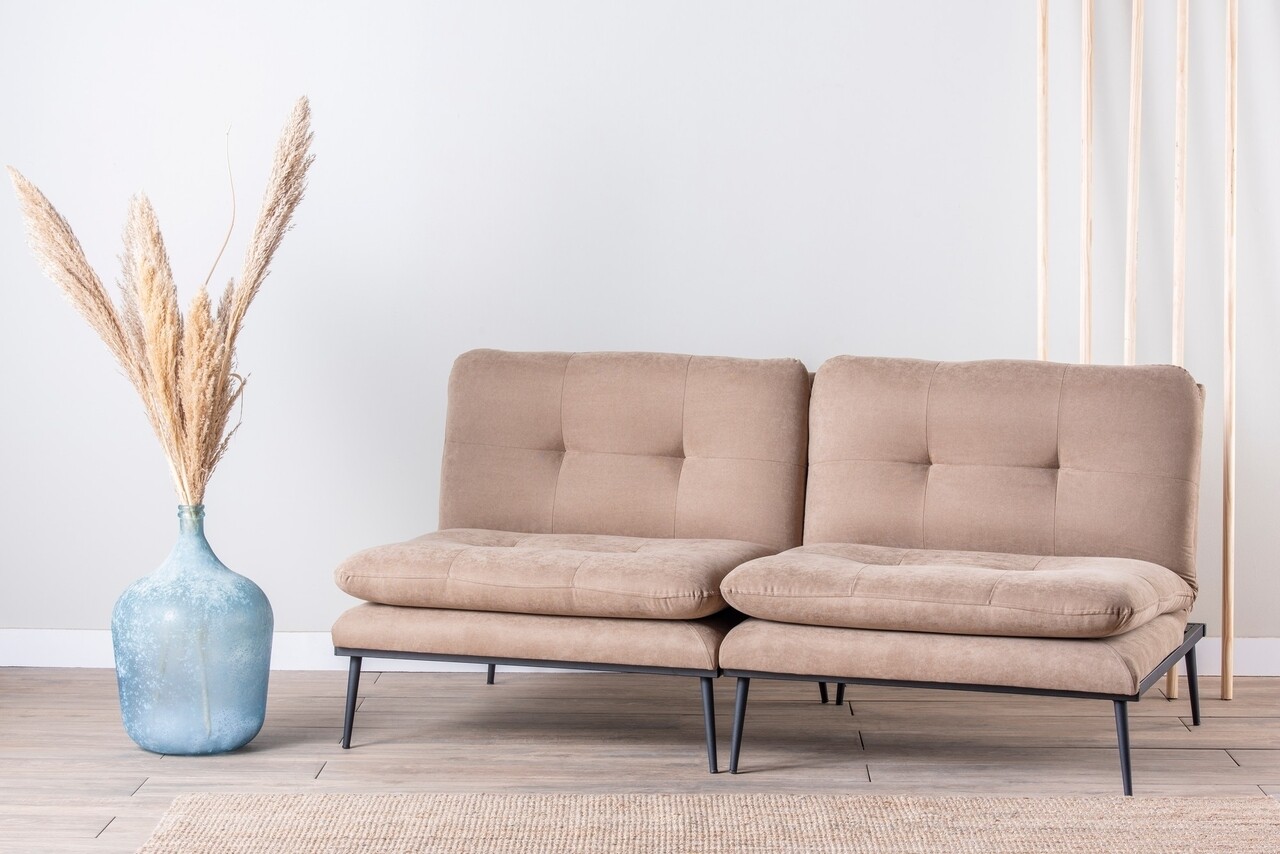 Martin sofabed kihúzható kanapé, futon, 3 személyes, 180x130 cm, fém, bézs