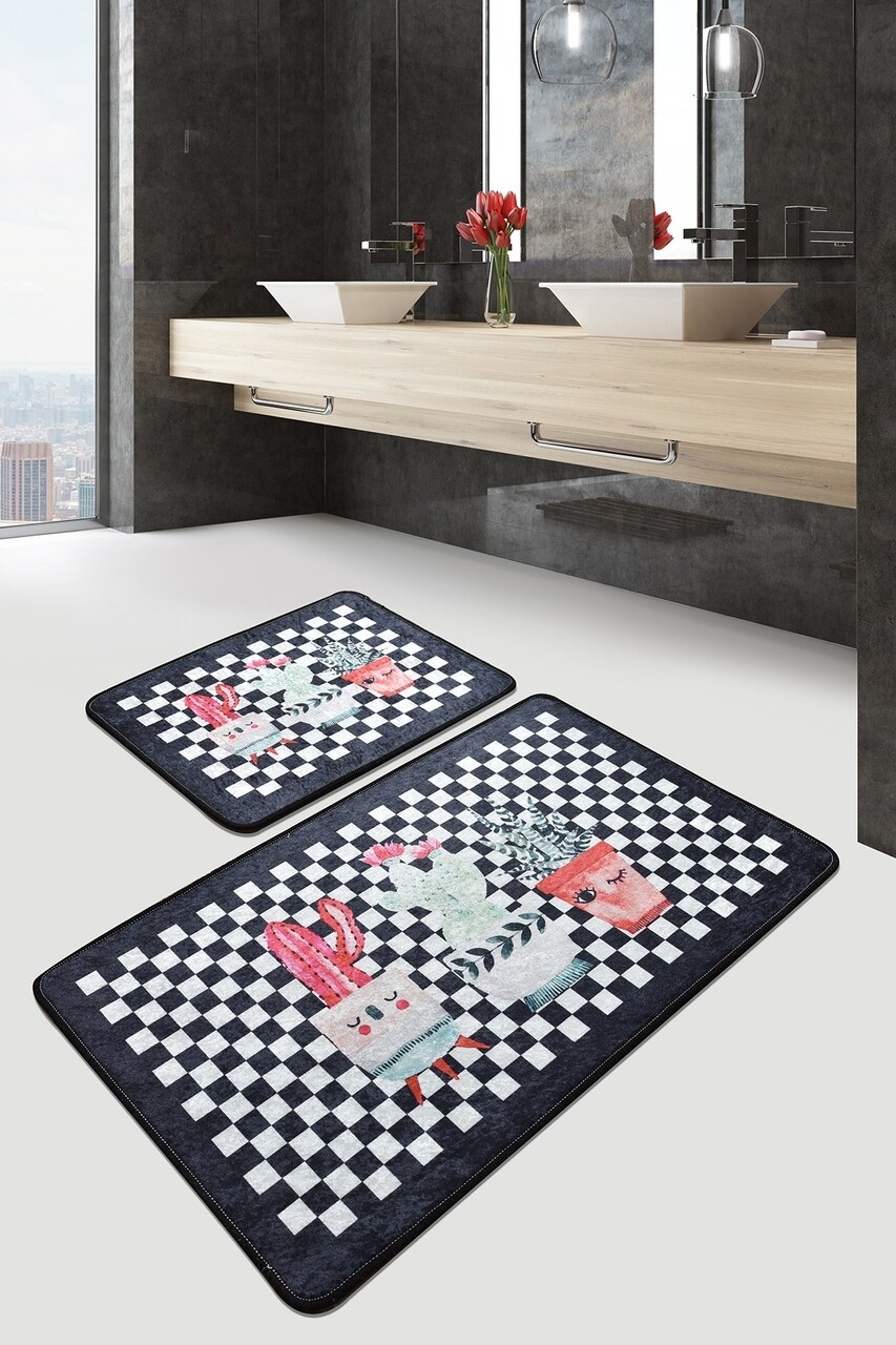2 db-os Black Happy House Fürdőszobai szőnyeg készlet, Chilai, 50x60 cm / 60x100 cm, többszínű