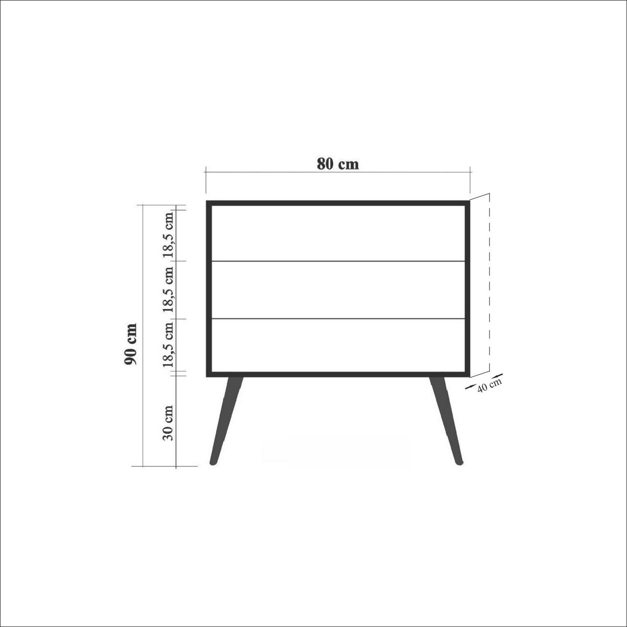 Trio 120 Komód 3 Fiókkal, Vella, 80x40x90 Cm, Színes