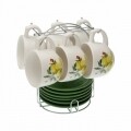 Versa 6 darabos Csésze kistányérral, 200ml, porcelán, zöld/sárga