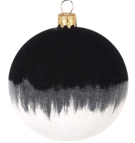 Black Top Díszgömb, Ø8 cm, üveg, fekete/fehér
