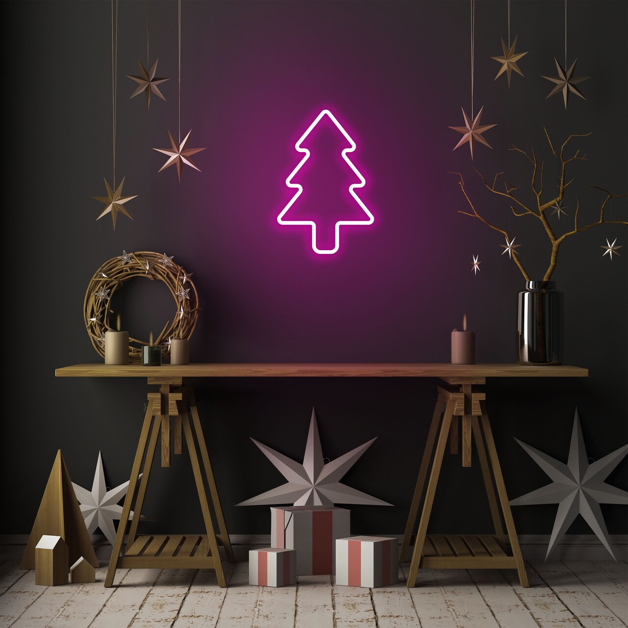 Christmas Pine Fali lámpa, Neon Graph, 21x30x2 cm, rózsaszín