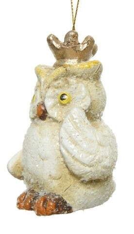 Owl w wing up Gömb, Decoris, 5,5x5,5x8 cm, terrakotta, fehér / arany