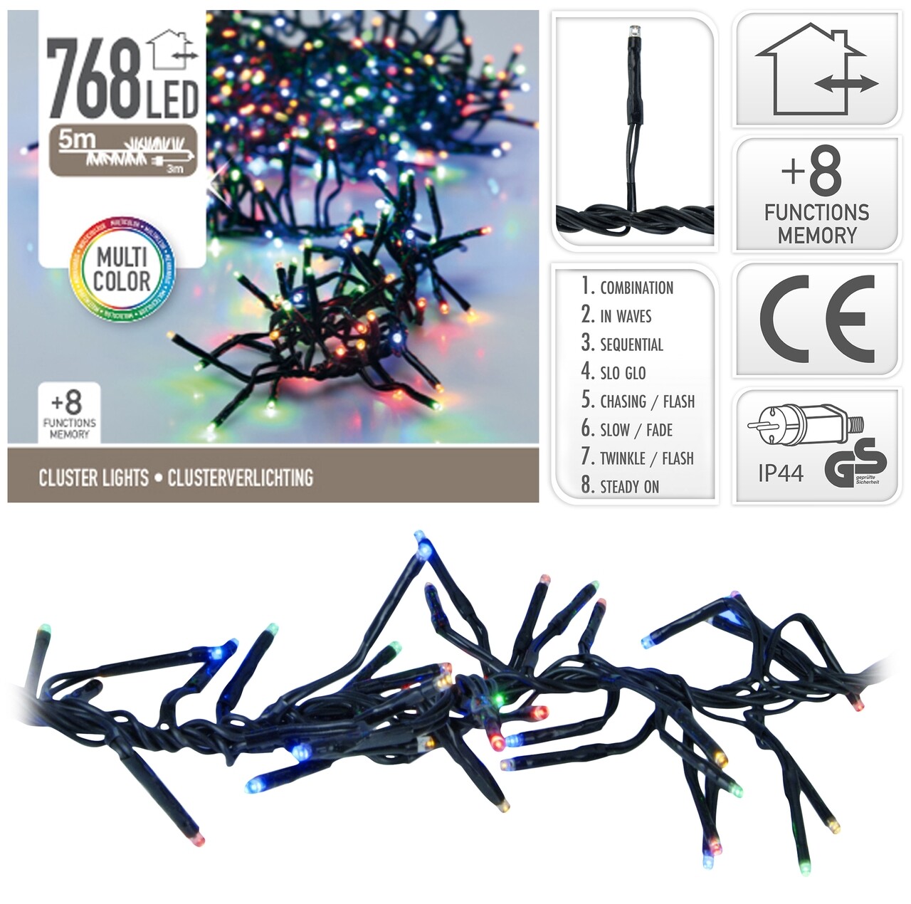 Cluster Light Fénydekoráció, 768 LED-el, 300 cm, színes fény