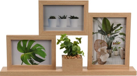 Növényi képkeret, 3 fénykép, 47x7x26 cm, MDF, barna