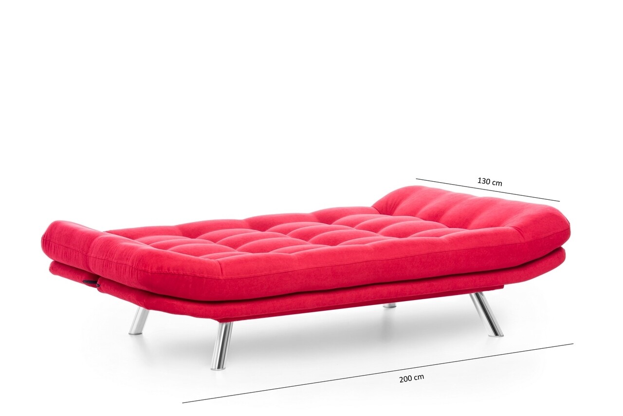 Misa Sofabed Kihúzható Kanapé, Futon, 3 Személyes, 198x128 Cm, Fém, Piros