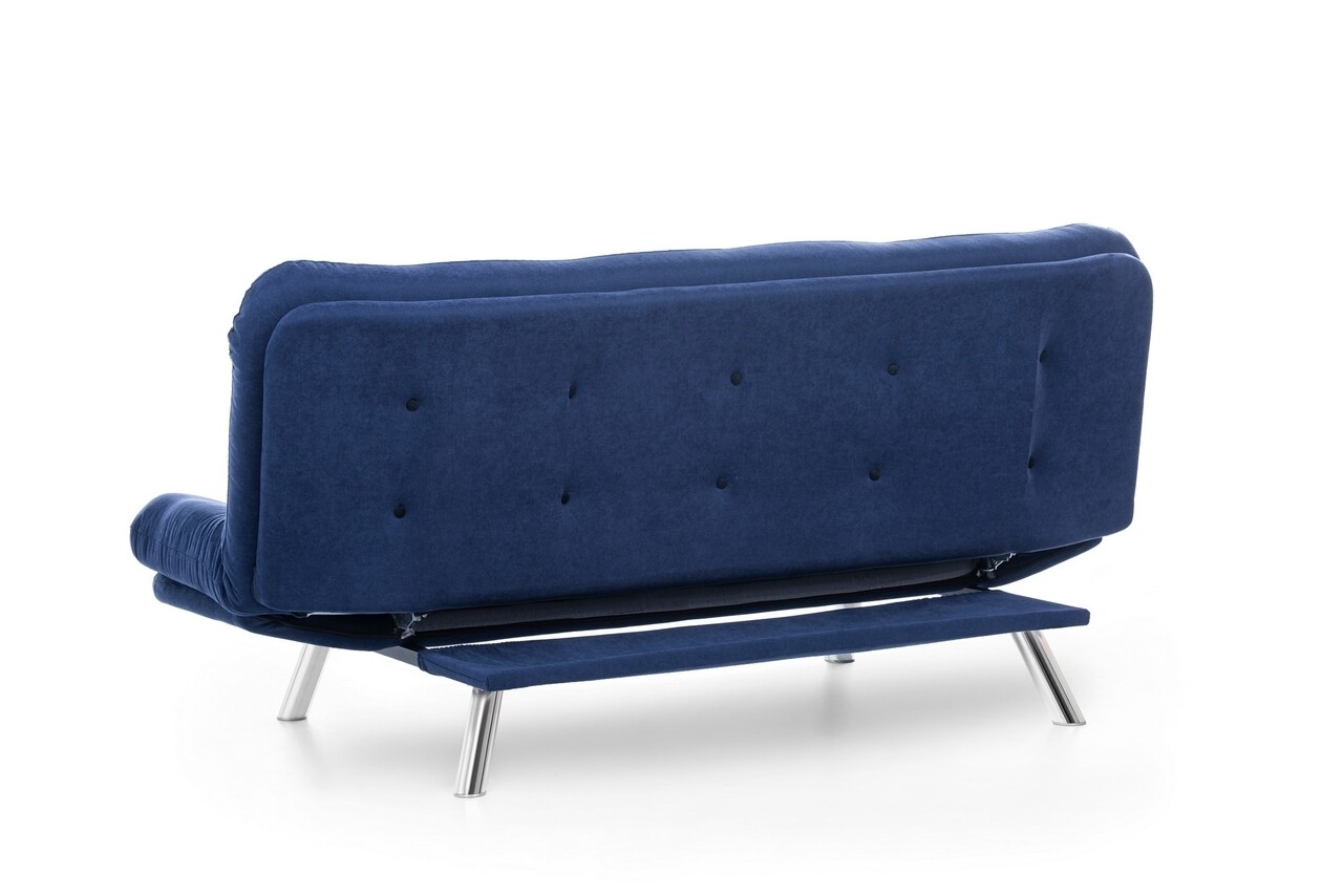 Misa Sofabed, Futon Kihúzható Kanapé, 3 Személyes, 198x128 Cm, Fém, Tengerkék