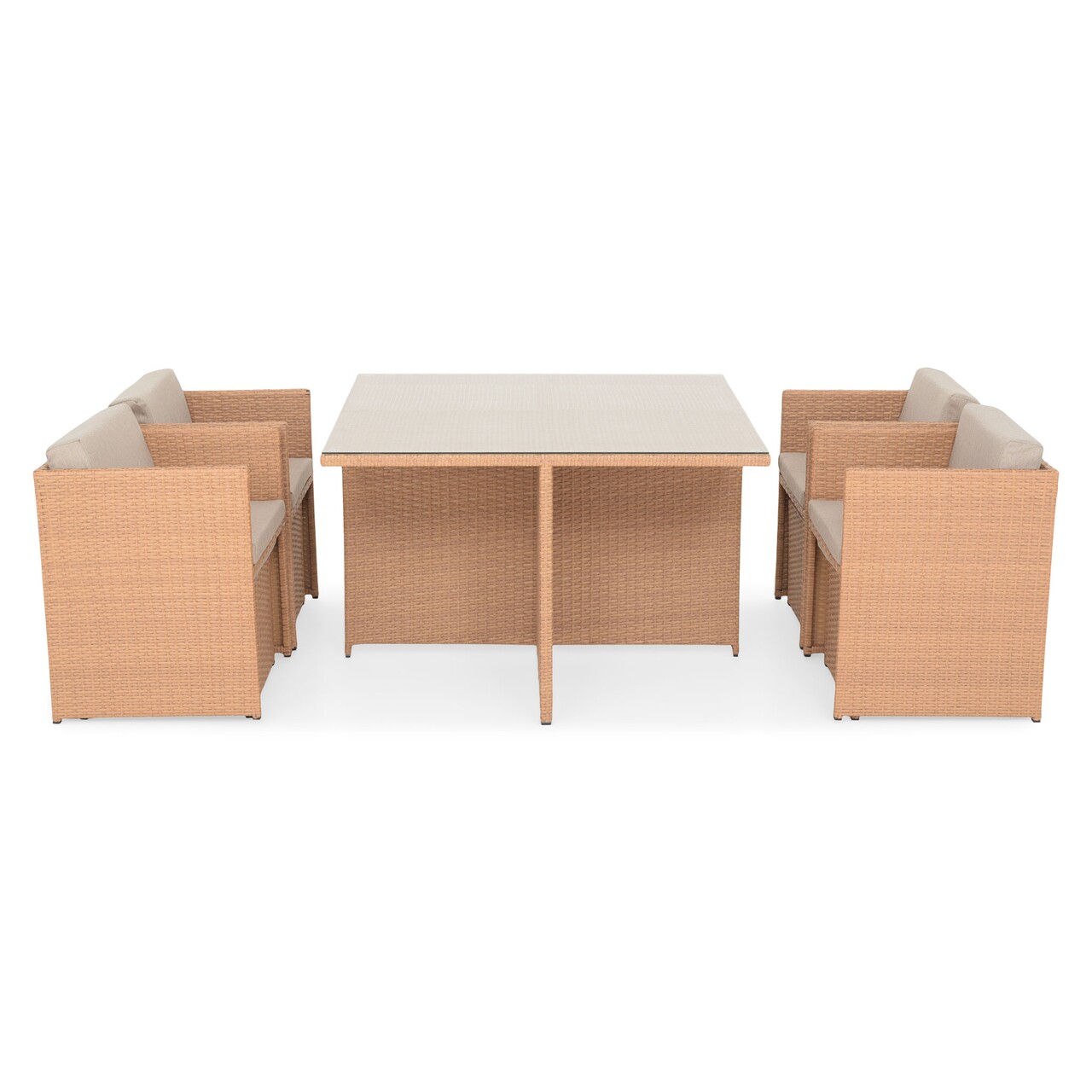 Maison cubic asztal, 4 fotel és 4 zsámoly, acél, természetes/bézs