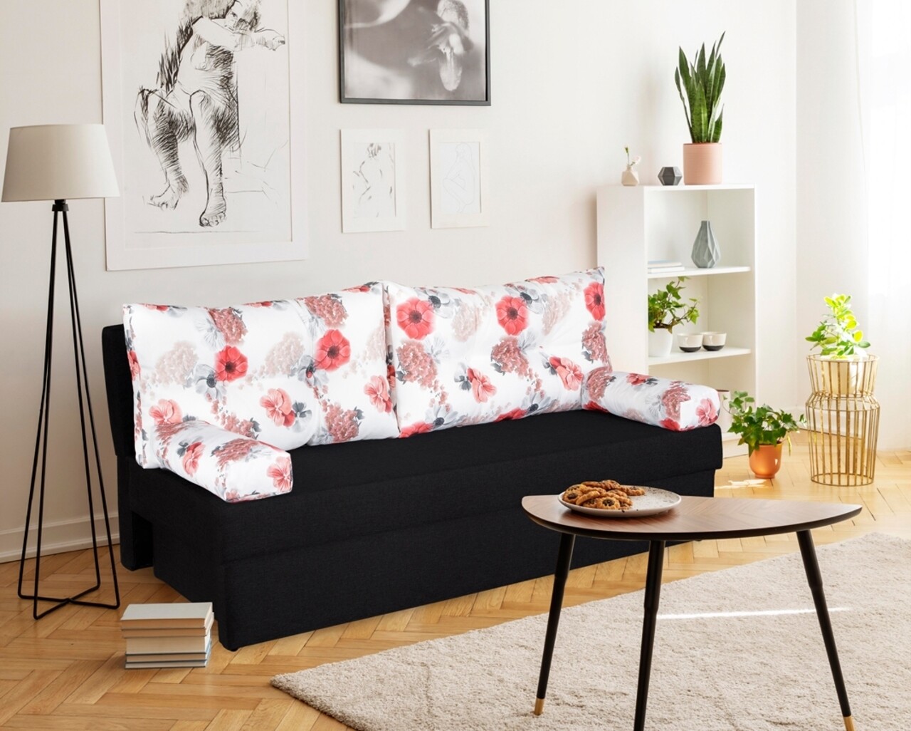 Bedora Alfi Antracit kanapéágy 192x80x77 cm tárolódobozzal, Rózsavirág