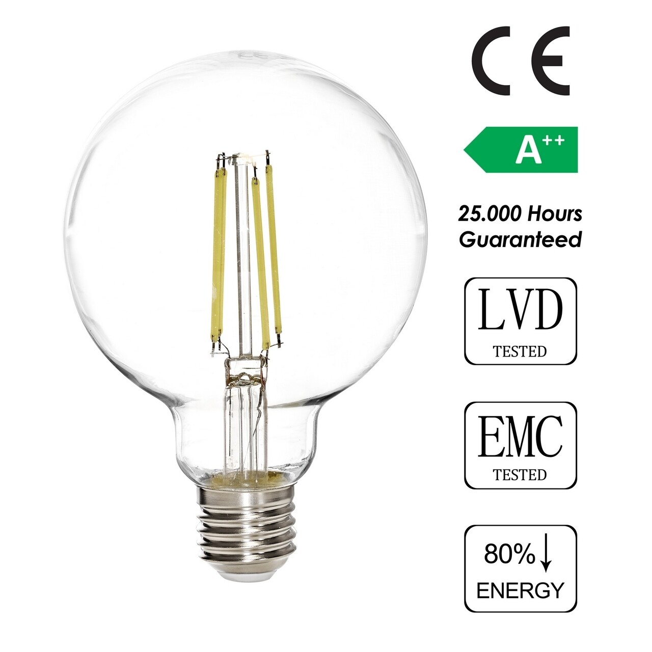 LED Izzó, Zsálya, G95 - Fehér, 7 W, 6500K, 806 Lm, üveg