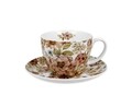 Jumbo csésze tányérral, DUO, pasztell virágok - fehér, porcelán, tarka