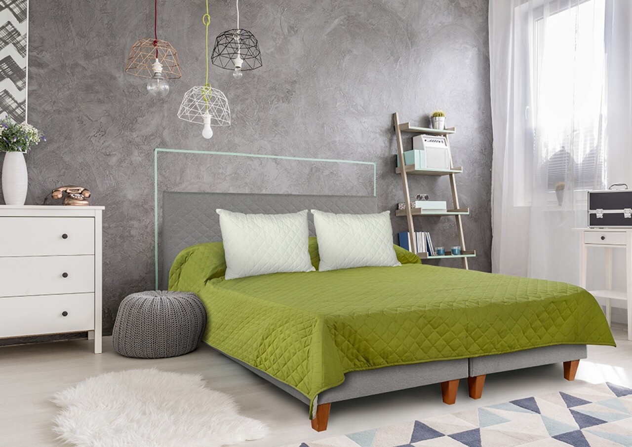 Alcam Megfordítható ágytakaró, mikroszálas, 210 x 220 cm, zöld/krémszín