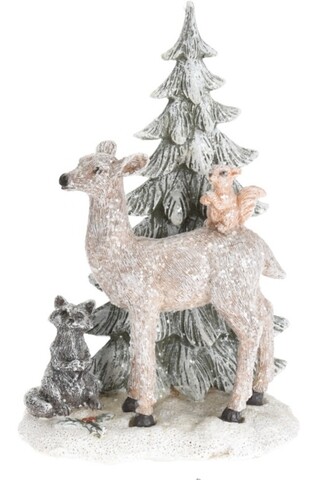 Dísz Reindeer and squirrel, 13x7x20 cm, poliston, színes