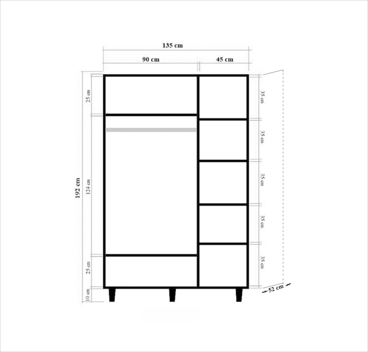 Mode 221 Ruhásszekrény, Vella, 135x52x192 Cm, Színes