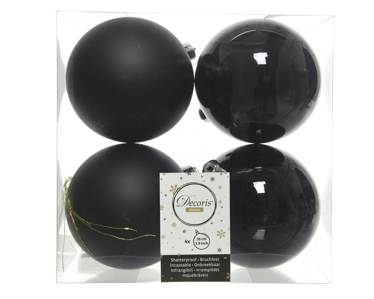Doboz 4 vegyes Gömb Black Mix, Decoris, Ø10 cm, műanyag, fekete