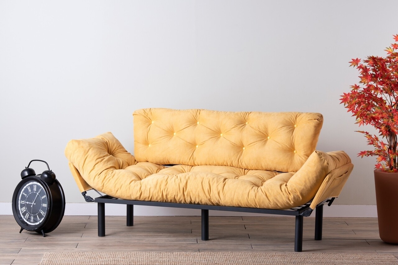 Nitta Triple Kihúzható kanapé, Futon, 3 személyes, 225x70 cm, fém, mustársárga