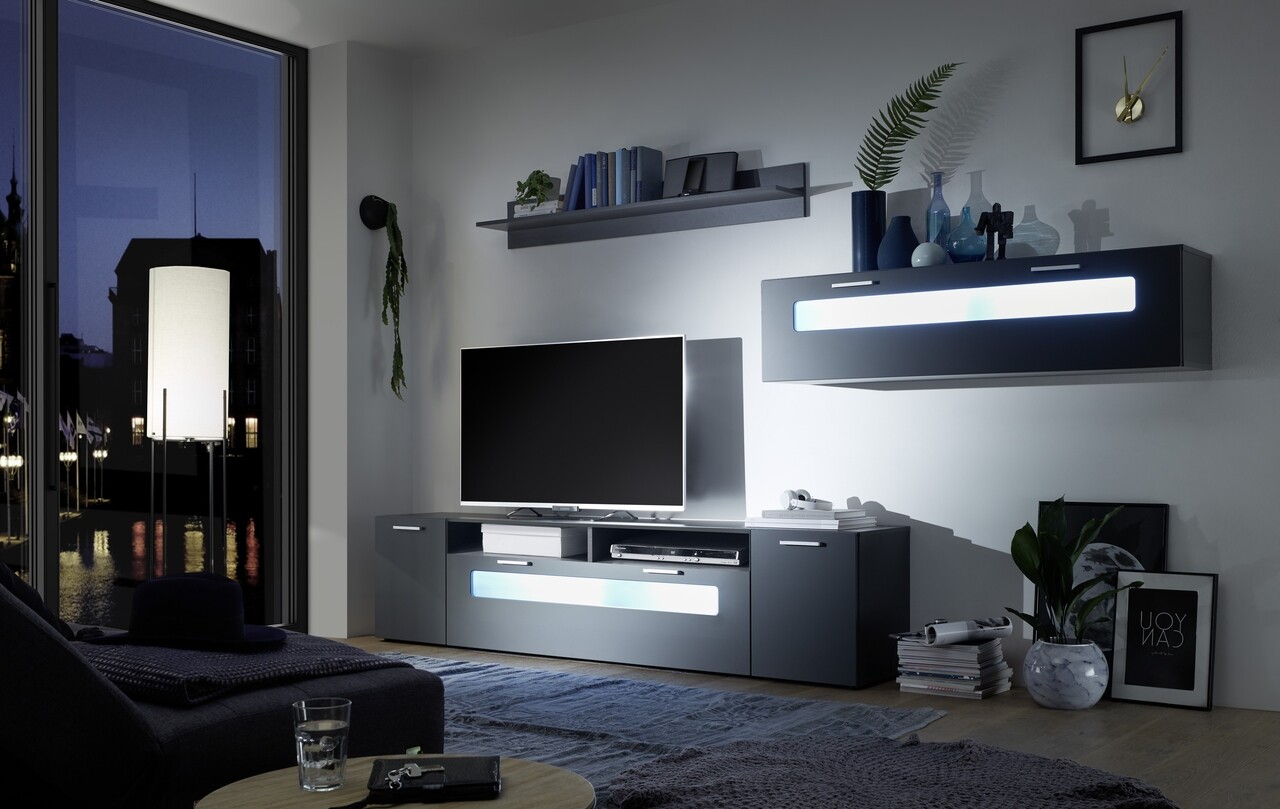 Hbz meble nappali bútor, new vision, 1 x szép, 1 x tv szekrény, 1 fali szekrény, pal / mdf, fekete