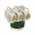 Versa 6 darabos Csésze kistányérral, 200ml, porcelán, zöld/sárga