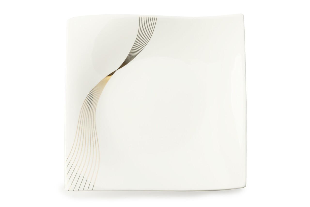 Frequency desszerttál, Maxwell & Williams, 18 x 18 cm, porcelán, fehér/arany