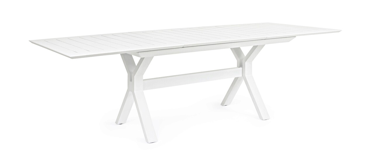 Kenyon terasz/kerti kihúzható asztal, bizzotto, 180/240 x 100 x 76 cm, alumínium, fehér