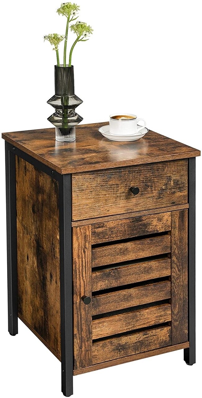 Éjjeliszekrény fiókkal, Vasagle, 40 x 40 x 60 cm, PAL/acél, rusztikus barna