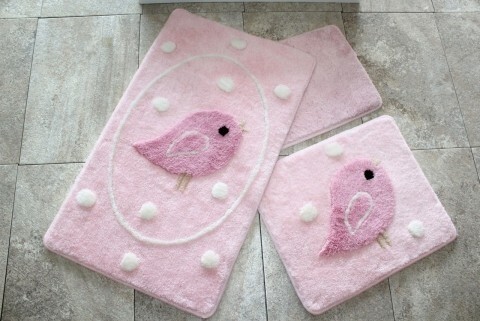 Set 3 covorase de baie, Chilai, Birdie - Pink