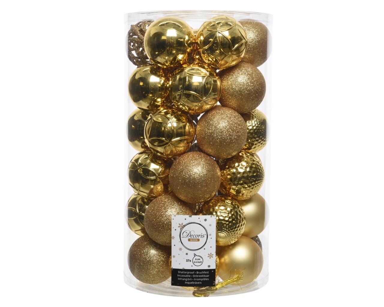 Doboz 37 válogatott gömbvel Proof mix, Decoris, műanyag, arany