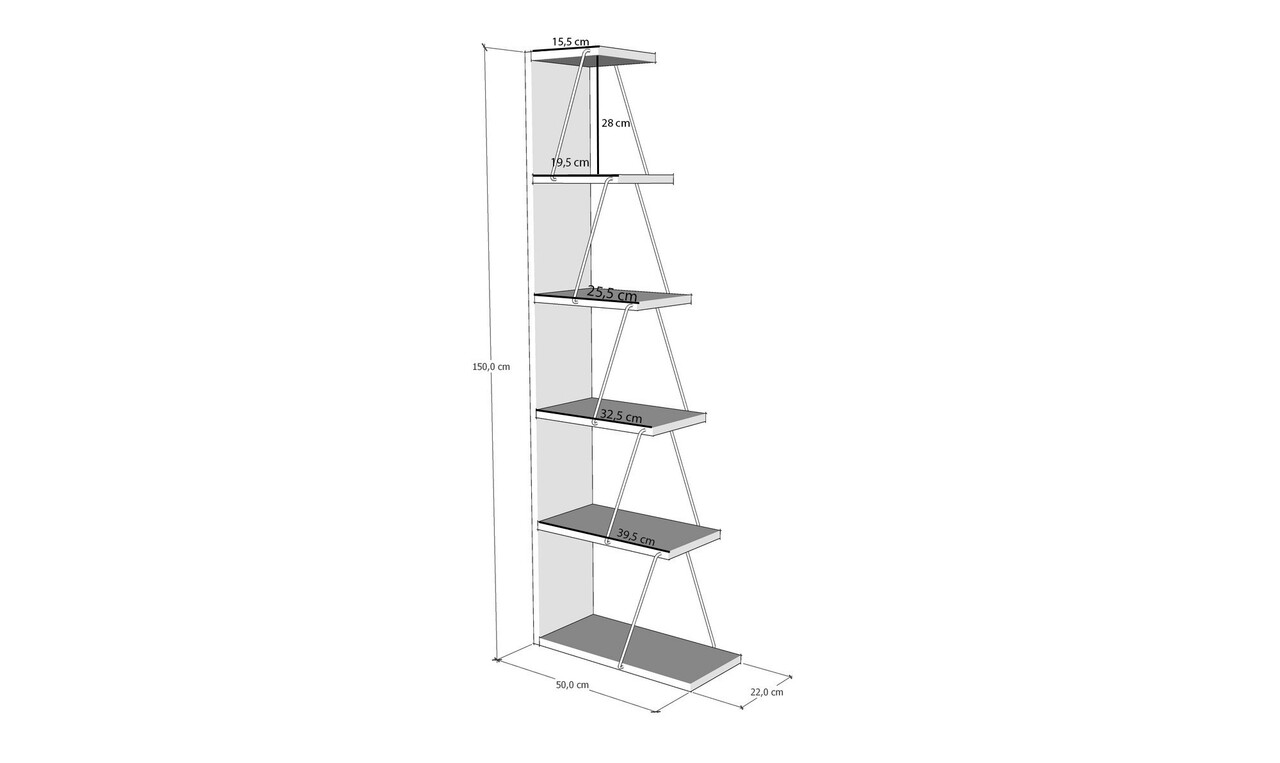 Tlos Könyvespolc, Kalune Design, 50x22x150 Cm, Antracit/fekete