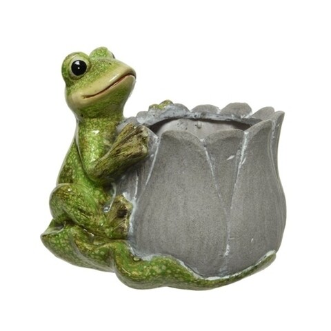 Frog Virágcserép dísszel, 12,8x17x15,5 cm, terrakotta, sokszínű