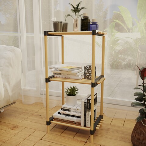 Seowood Többfunckiós rendszerező, 3 polccal, 75 x 40 x 28 cm, tömör fa, természetes