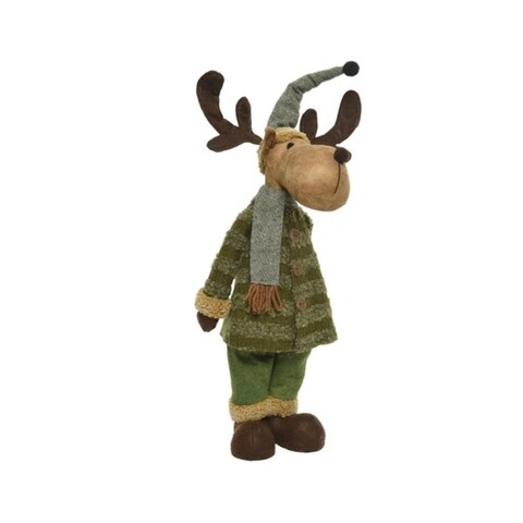 Deer w hat w scarf Dekoráció, Decoris, 16x29x67 cm, poliészter, barna / zöld