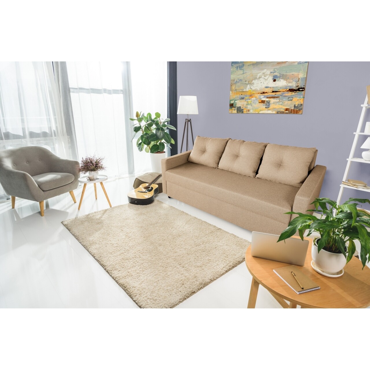 Bedora Firenze Lux Kihúzható kanapé, Cappuccinobarna 218x85x85 cm + tárolóládával