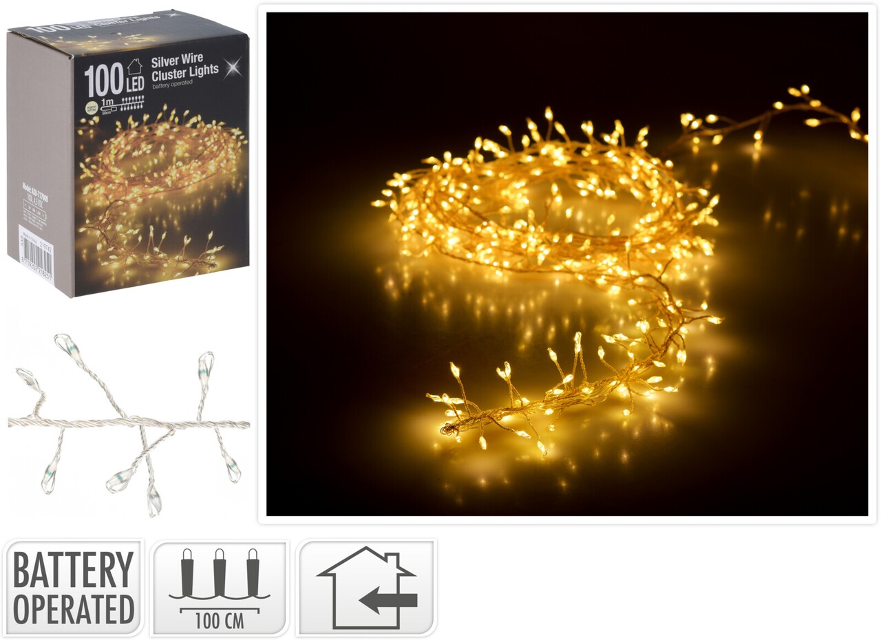 Cluster Fénydekoráció, 100 LED-el, meleg fény