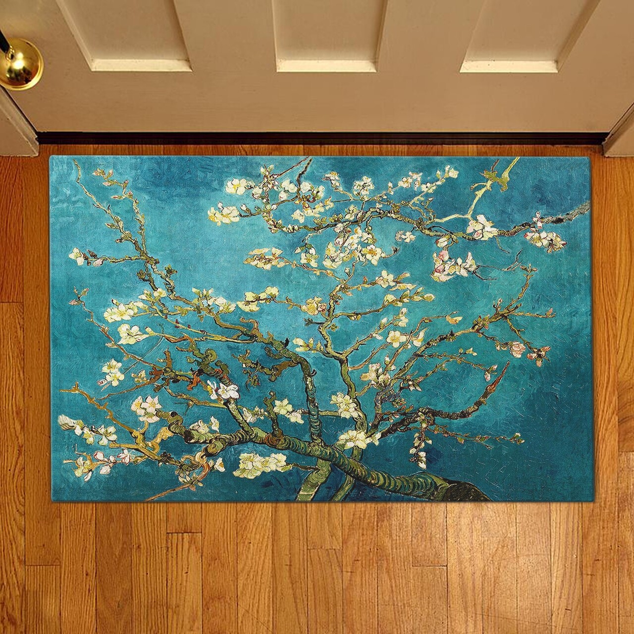 Virágfa bejárati szőnyeg, Casberg, 38x58 cm, poliészter, kék/fehér
