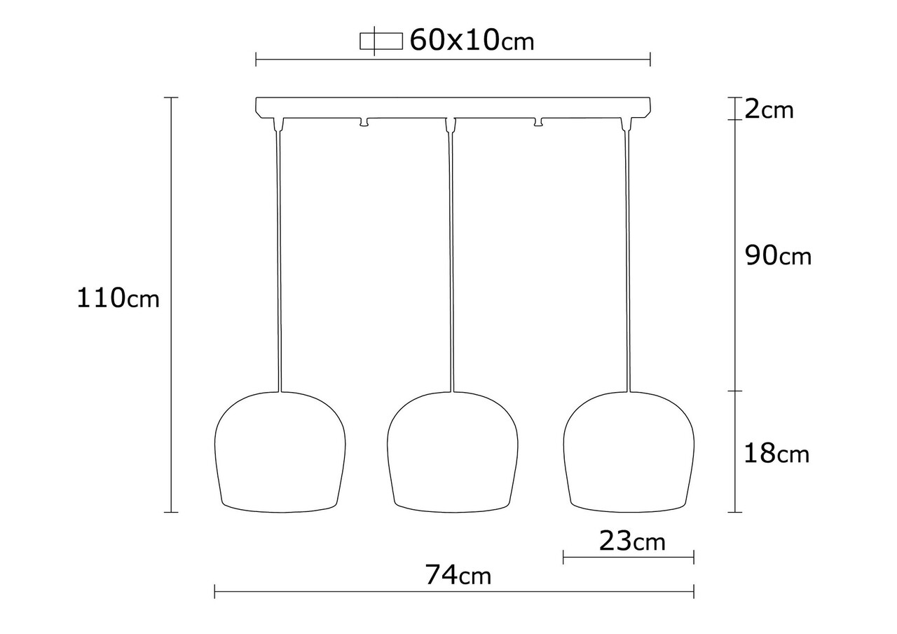 Berceste N-1410 Csillár, Noor, 74 X 110 Cm, 3 X E27, 100W, Fekete