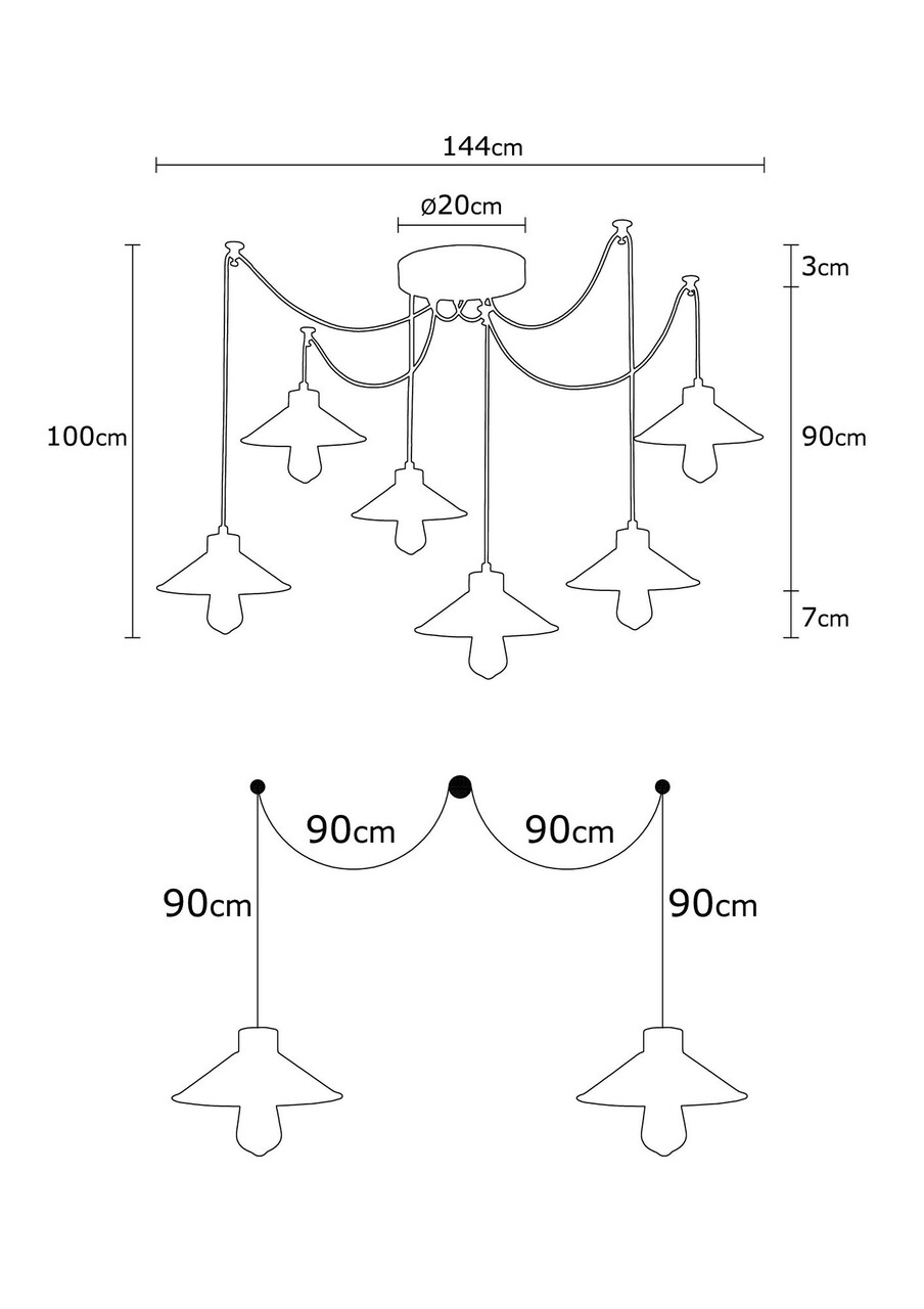 Manavgat N-559 Csillár, Noor, 100 X 144 Cm, 6 X E27, 100W, Fekete