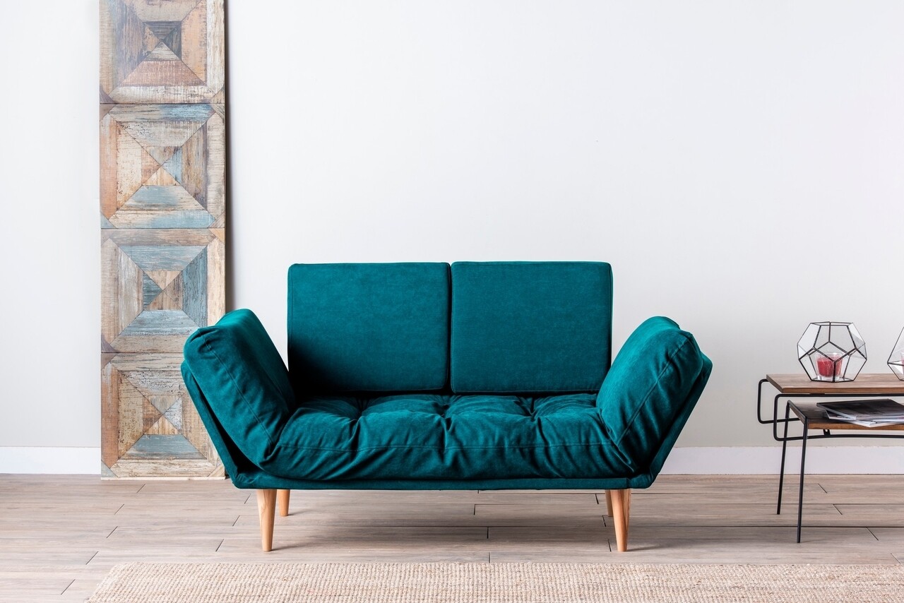 Nina Daybed Kihúzható kanapé, Futon, 3 személyes, 200x70 cm, fém, zöld