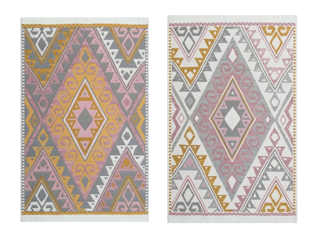 Kilim szőnyeg 2 oldallal, Arya 08 Pink / Yellow, Baketo, 100% újrahasznosított pamut, 160x230 cm