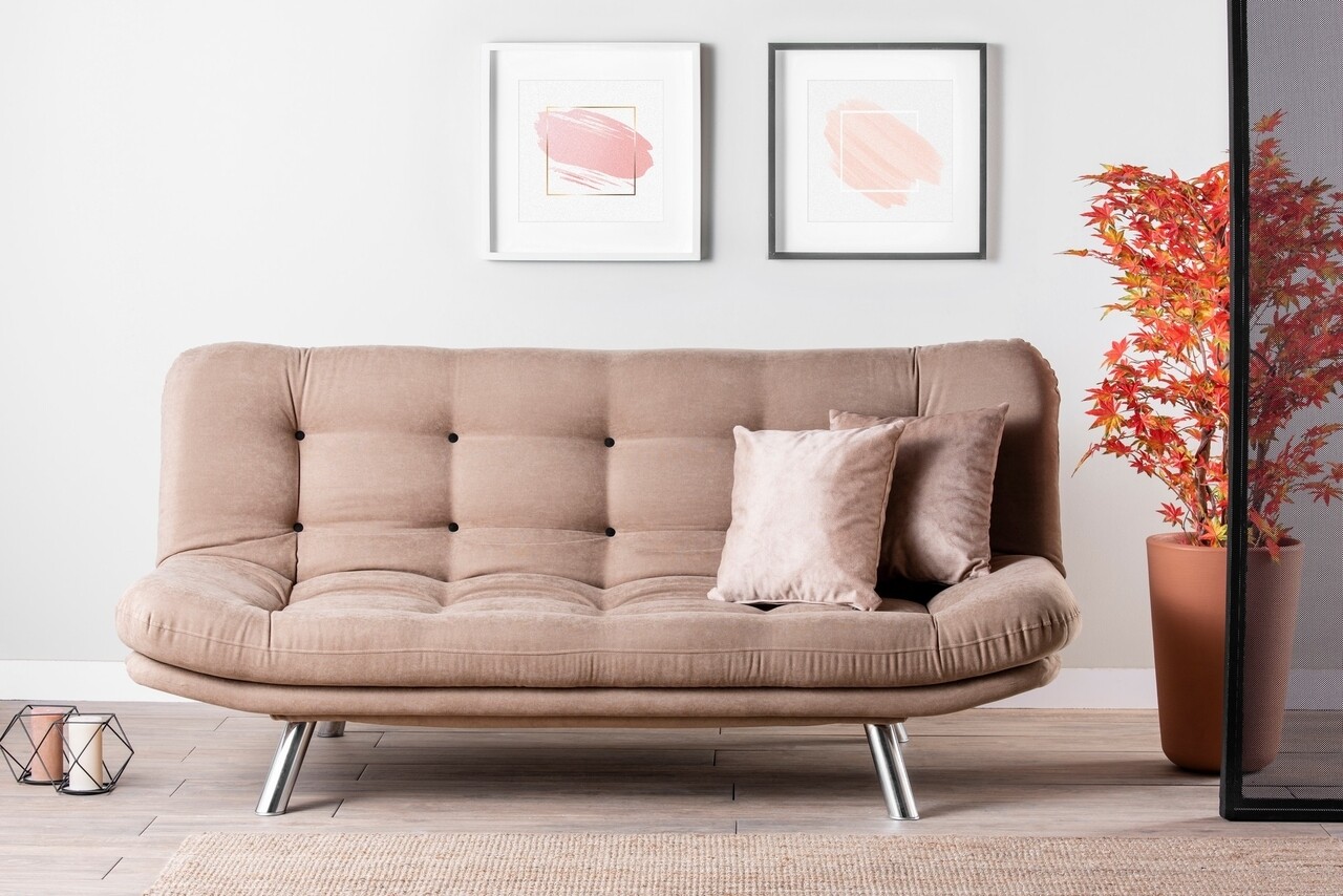 Kanapéágy misa kihúzható kanapé, futon, 3 ülőhely, 198x128 cm, fém, nerc