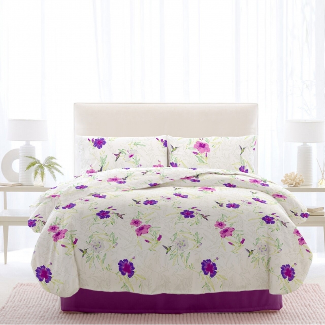 King Size kétszemélyes ágynemű, Rosemallov Iris Orchid v.3, 4 db, 220 x 250 cm, 100% pamut, fehér/lila